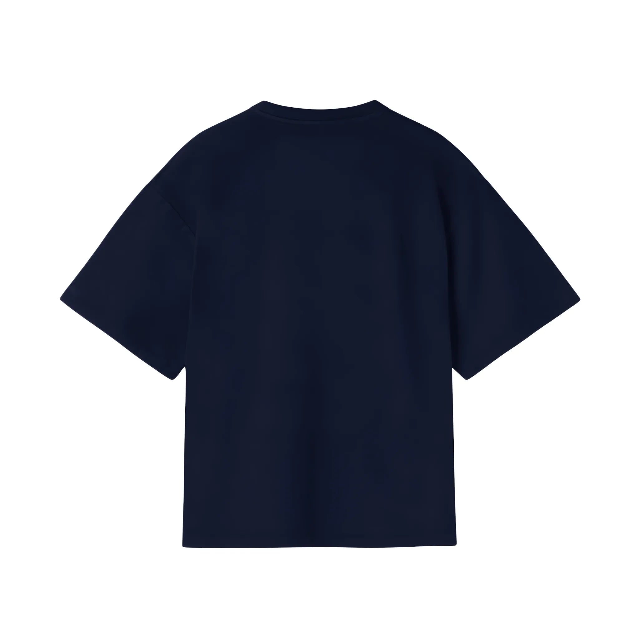 Back of navy t-shirt featuring a minimalist design with no text or graphics, from Pind Block's Punjabi streetwear collection.