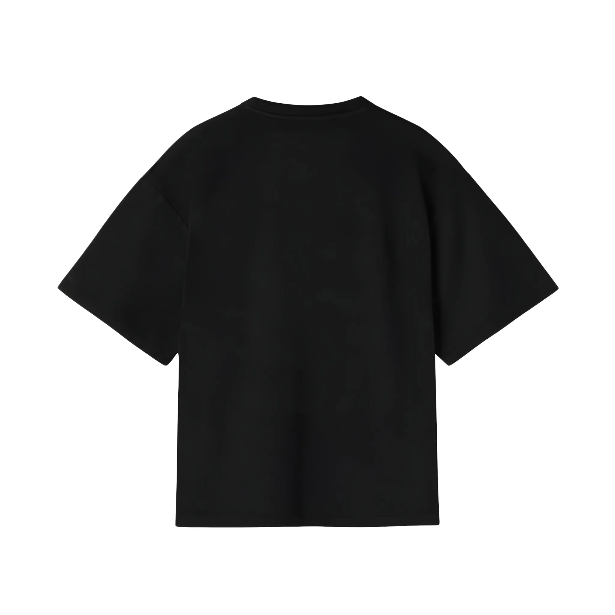Back of black t-shirt featuring a minimalist design with no text or graphics, from Pind Block's Punjabi streetwear collection.